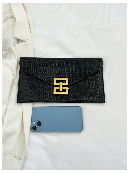 Verdusa Women's Clutch Evening Bags Trendy Envelope Handbags Metallic Purses Black a One Size