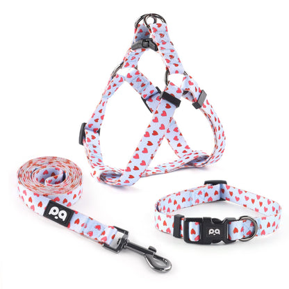 QQPETS Dog Harness Collar Leash - No Pull Pet Adjustable Back Clip Halter Basic Collar Heavy Duty 5FT Anti-Twist Leash for Extra Small Puppy Medium Large Breed Training Easy Walk(S,Blue Love)