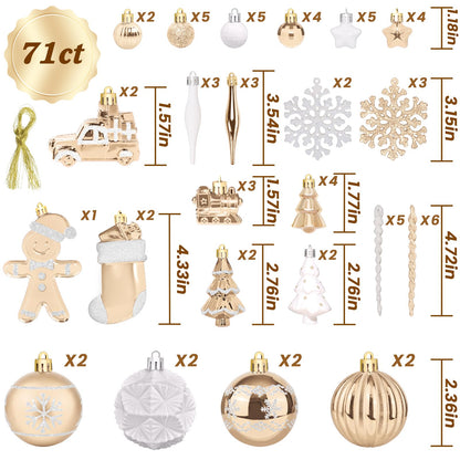 FestiveBliss Christmas Ornaments 71 Count, Christmas Decorations for Tree, 23, Shatterproof Champagne & White Ornaments Christmas