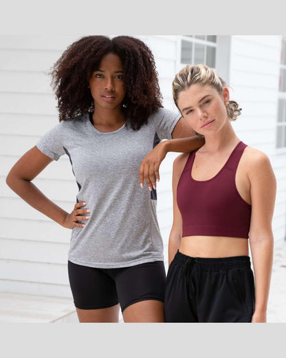Real Essentials 5 Pack: Women's Short Sleeve T-Shirts Workout Tops Fitness Pilates Gym Activewear Athletic (Plus Available), Set 7, L, Pack of 5