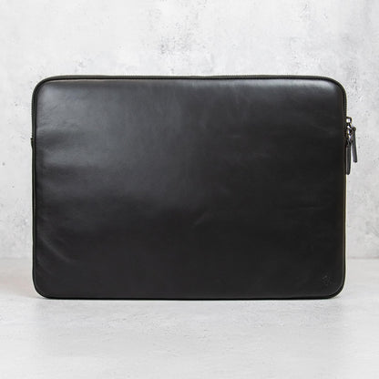 Casemade Real Leather Laptop Case/Zipped Folio Bag with Inner Pocket & Wool Lining Compatible with Apple MacBook, HP, Dell, Asus, Levovo (14 Inch - Black)