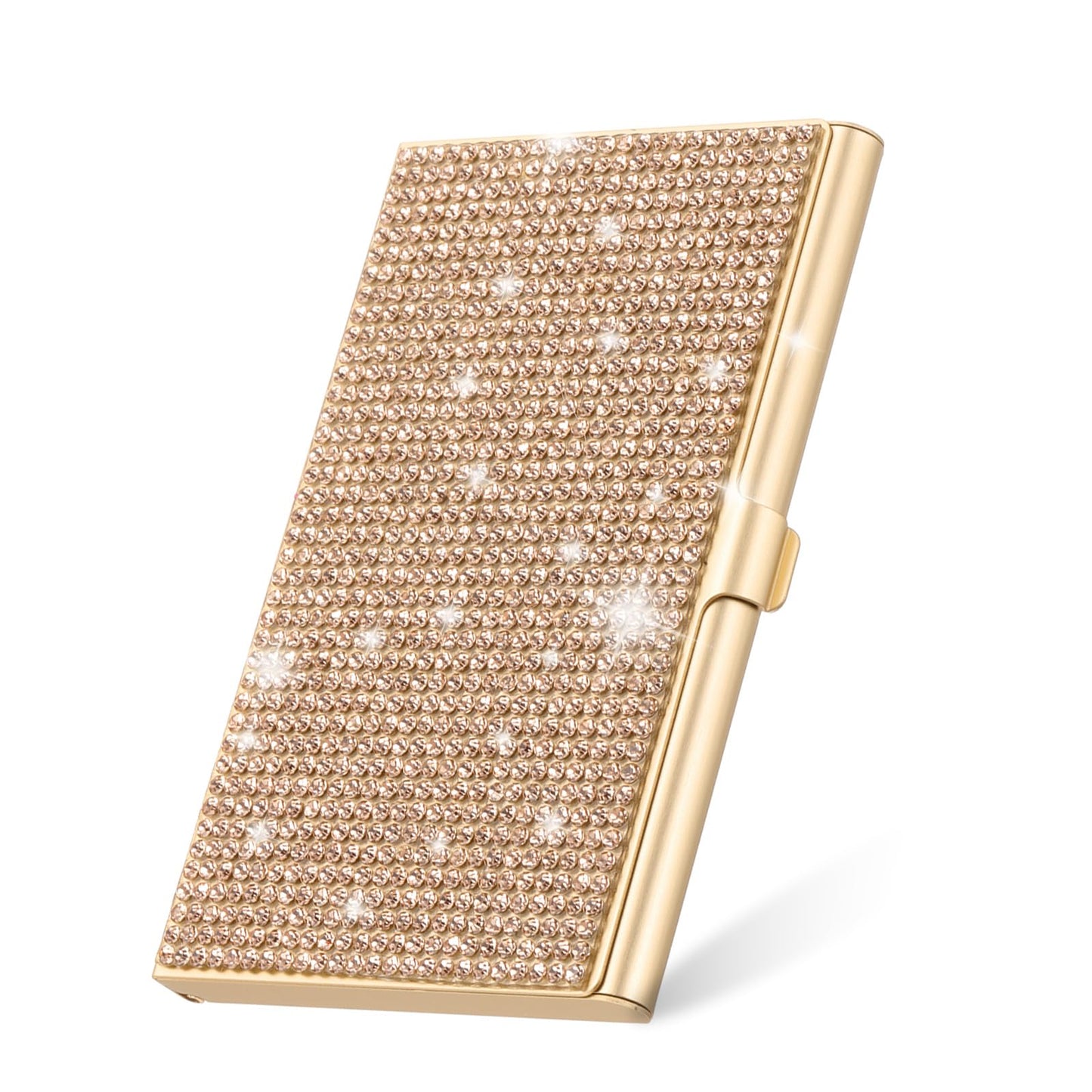 PATIKIL Bling Alloy Business Card Holder, 2Pcs Rhinestone Name Credit Card Organizer Bling Pocket Display for Women Office Exhibition, Gold Tone