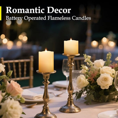 Realistic Flickering LED Flameless Candles with Timer - 3-Pack Battery-Powered Ivory Pillar Candles | Melt-Proof Plastic | Safe for Indoor/Outdoor Wedding, Birthday & Home Decor (3/4/5in Sizes)