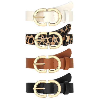 YARIEW 4 Pack Small Leather Belts for Women - Leopard Print Fashion Belt for Jeans, Pants, Dresses - Gold Buckle Waist Belt - Gifts for Ladies