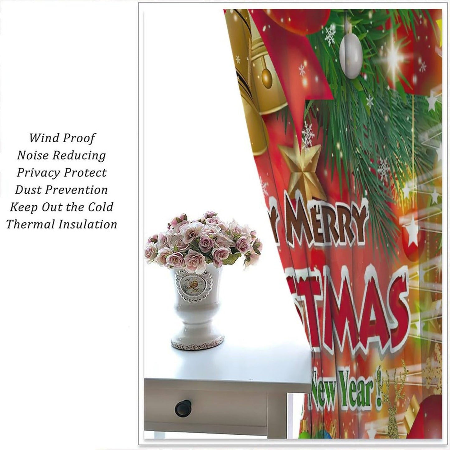 ICMOLYYENLO Christmas Blackout Curtains Merry Christmas Balloon Tree Snowflake Santa Claus Gift Pattern Printed Curtains Suitable for Bedroom Living Room Decoration 42x45 Inches