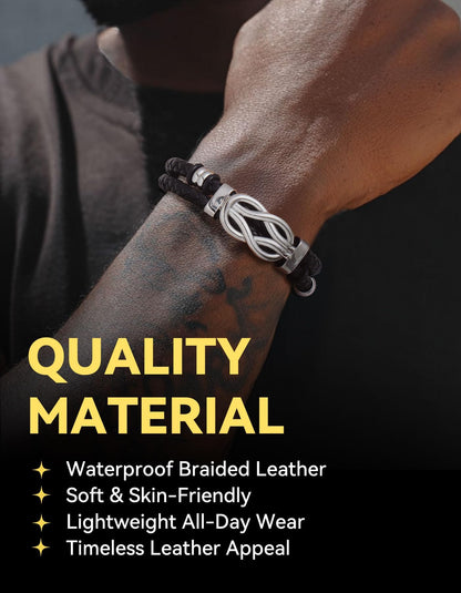 ChainsHouse Inspirational Gifts Bracelets for Men with Message Cards 8.3 Inches Braided Beaded Leather Square Knot Cuff Bracelet Birthday Gift for Dad