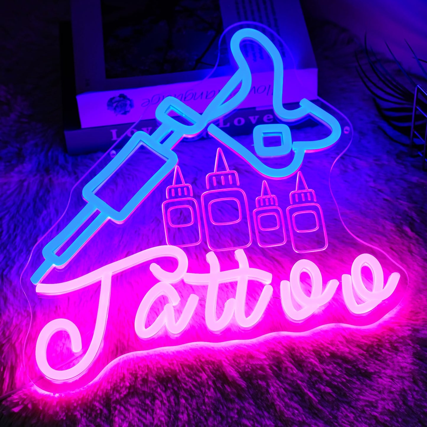 Runalosa Tattoo Neon Sign for Business Dimmable Blue Pink Girl Neon Light Sign Letters Led Signs for Wall Decor Man Cave Beauty Salon Shop Plaque Tattoo Studio Decoration 13.5" x 12.4"