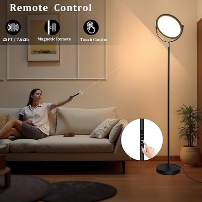 Floor Lamps for Living Room,Bright Tall Lamp, 300° Flexible Head Modern Torchiere Standing Lamp with Remote & Touch, 3000K-6000K Dimmable LED Lights for Bedroom, Office (Black)