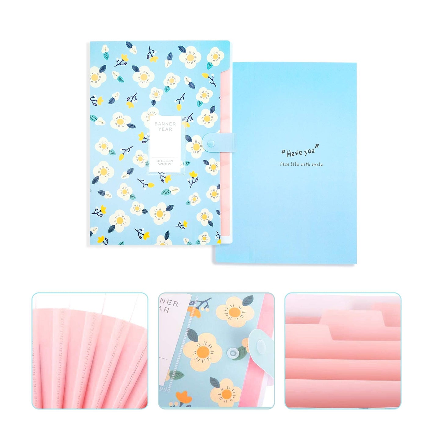 POTTIIS Flower Design Expanding File Folders, 8 Pocket, 4 Pack, A4 Letter Size, Poly Material, 12.8 x 9.3 in
