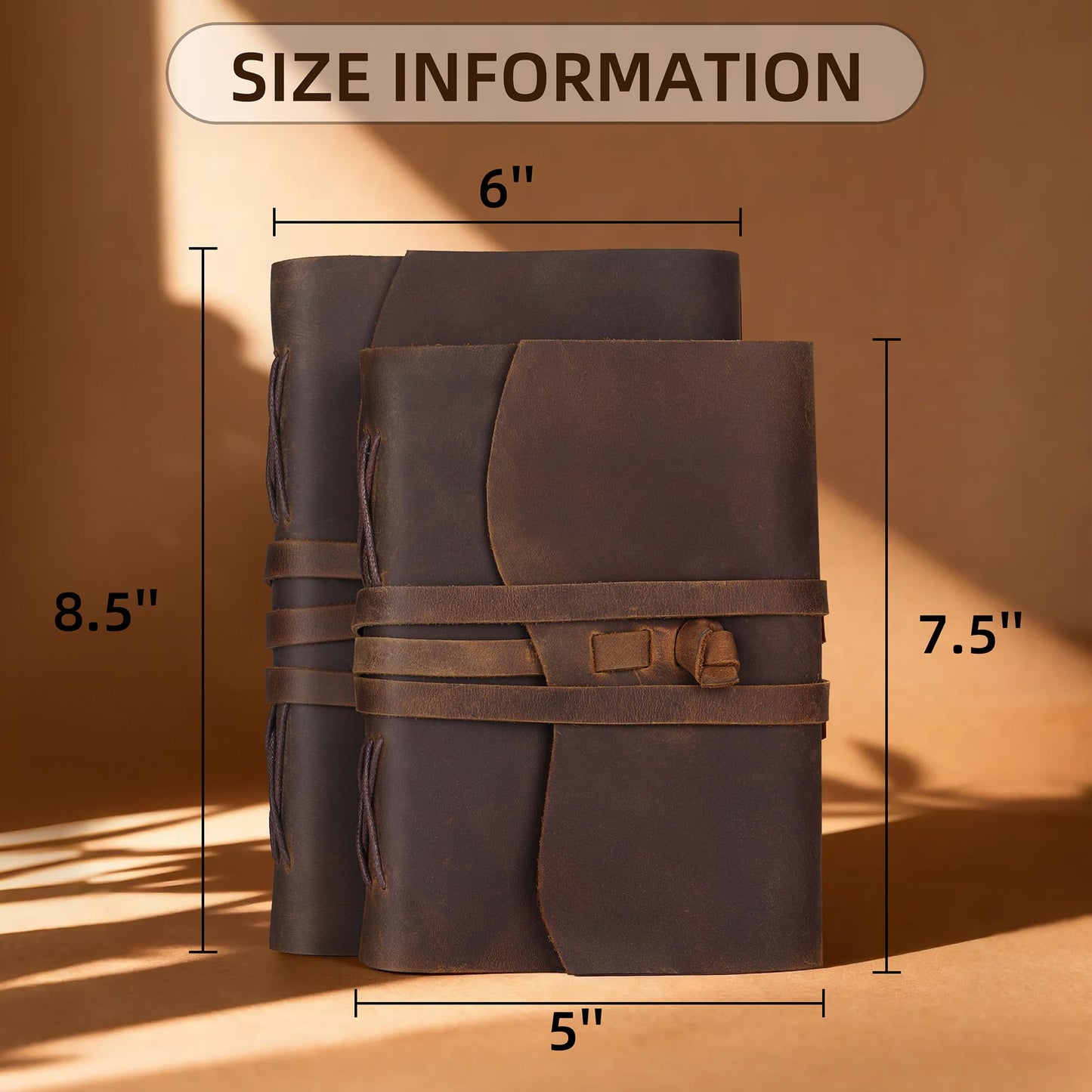 Carpetene Leather Journal Notebook Genuine Leather Bound Journal Cover for Writing 300 Handmade Kraft A5 Lined Pages Vintage Journal Daily Notepad for Men Women Travel, Brown (8''x6'')