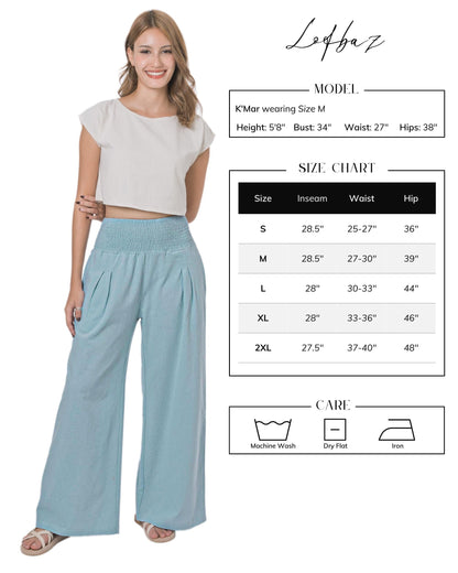 Lofbaz Women Summer Flowy Cotton Linen Palazzo Wide Leg Pants Beach High Waisted Trousers Boho Long Lounge Pant with Pockets
