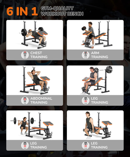Multi-Function 6 in 1 Weight Bench Set - Leg Press, Preacher Curl Rack, Adjustable Workout Bench & Squat Rack for Full Body Exercise, Fitness Strength Training for Home Gym