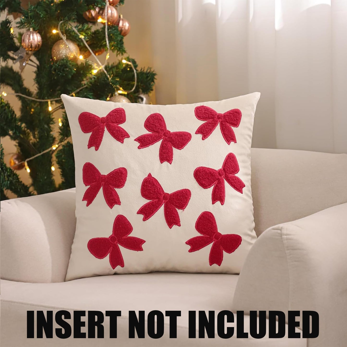 Tosleo Red Bows Pillow Covers 18 x 18 inch Set of 2 Velvet Embroidery Throw Pillow Cover Merry Xmas Party Decor Pillowcase Winter Holiday Cushion Case