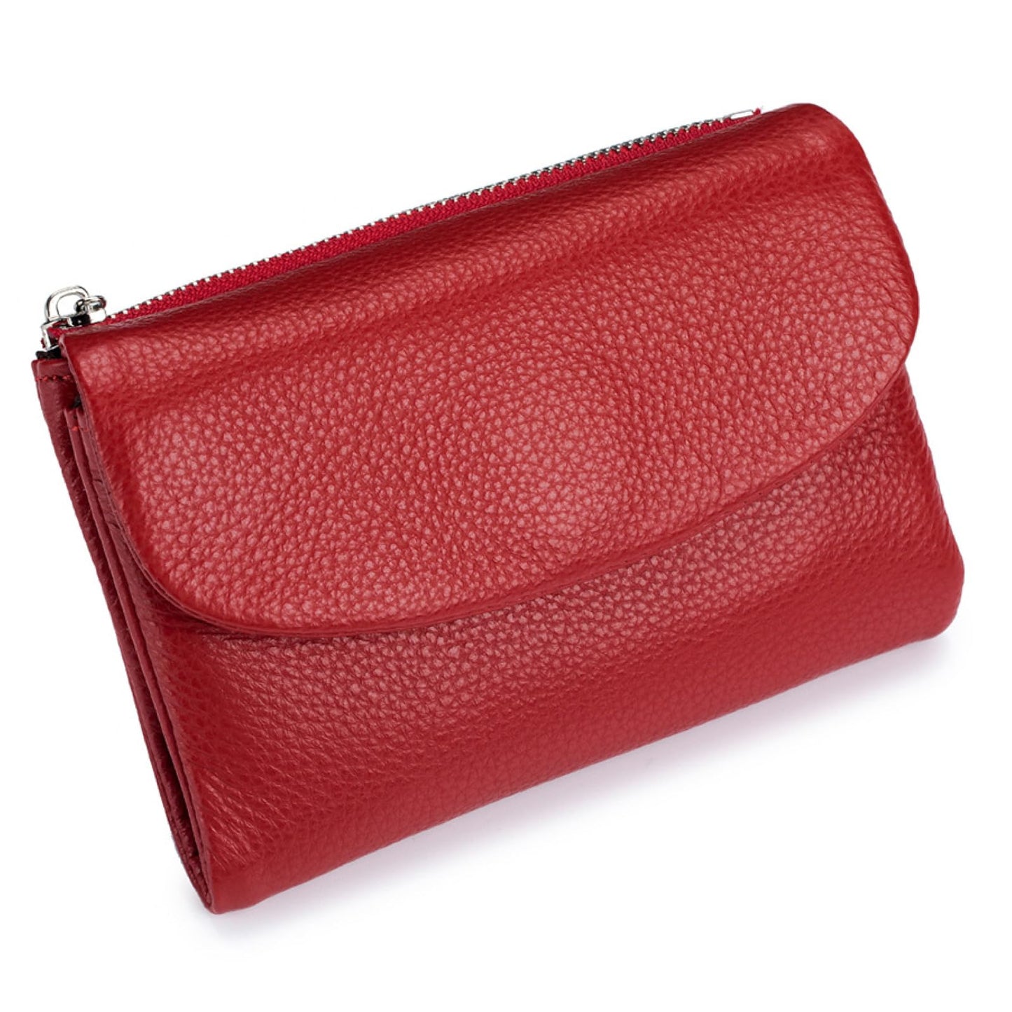 Nsciyise Premium Leather Wallet for Women, Multi-Slot Card Holder with RFID Blocking Protection, ID Window, Zipper Coin Purse, Trifold Genuine Cowhide, Red