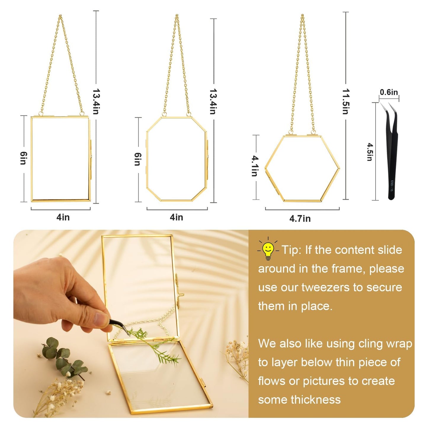 FOCHIER F 3pcs Pressed Flower Frames FC-US-Frames-T3-0108GoldHua