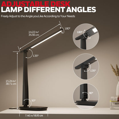Honeywell LED Desk Lamp for Home Office, Eye-Caring Light with 4 Color Modes & Touch Control, USB A+C Charging Ports, Adjustable Rotating Head with Timer for Reading, Bedroom & Small Desks