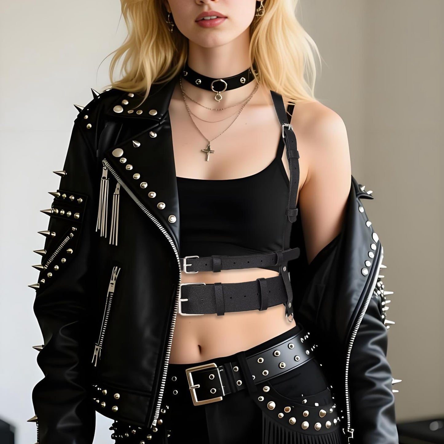 OURWORTL Punk Leather Harness Waist Belt for Women PU Leather Corset Belts Strap Adjustable Party Rave Accessory Goth Accessories