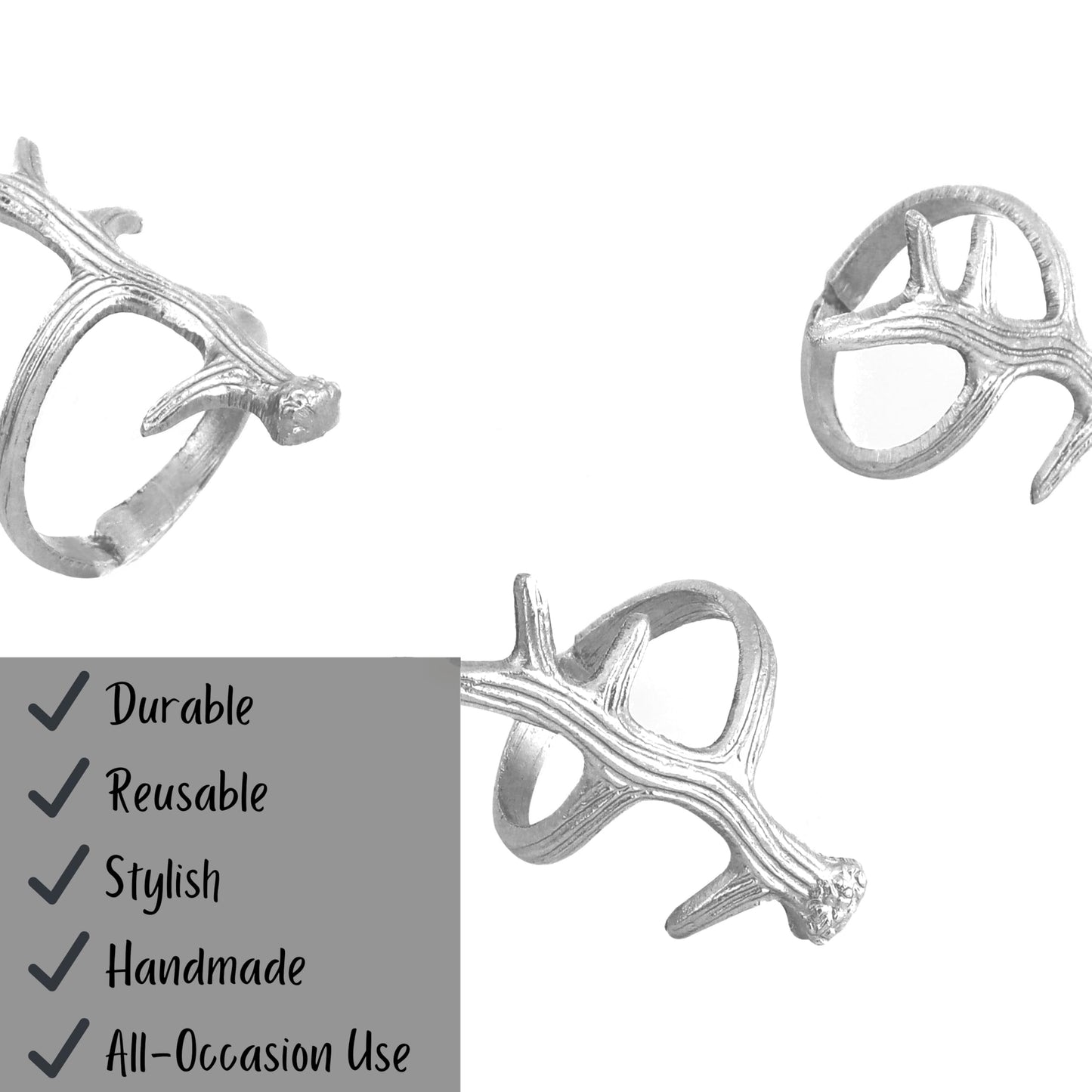 Set of 12 Antler Napkin Rings for Dining Table Décor - Rustic Metal Napkin Holder Rings for Christmas, Weddings, Parties, Holiday Dinner & Everyday Use (Silver) - ALPHA Living HOME