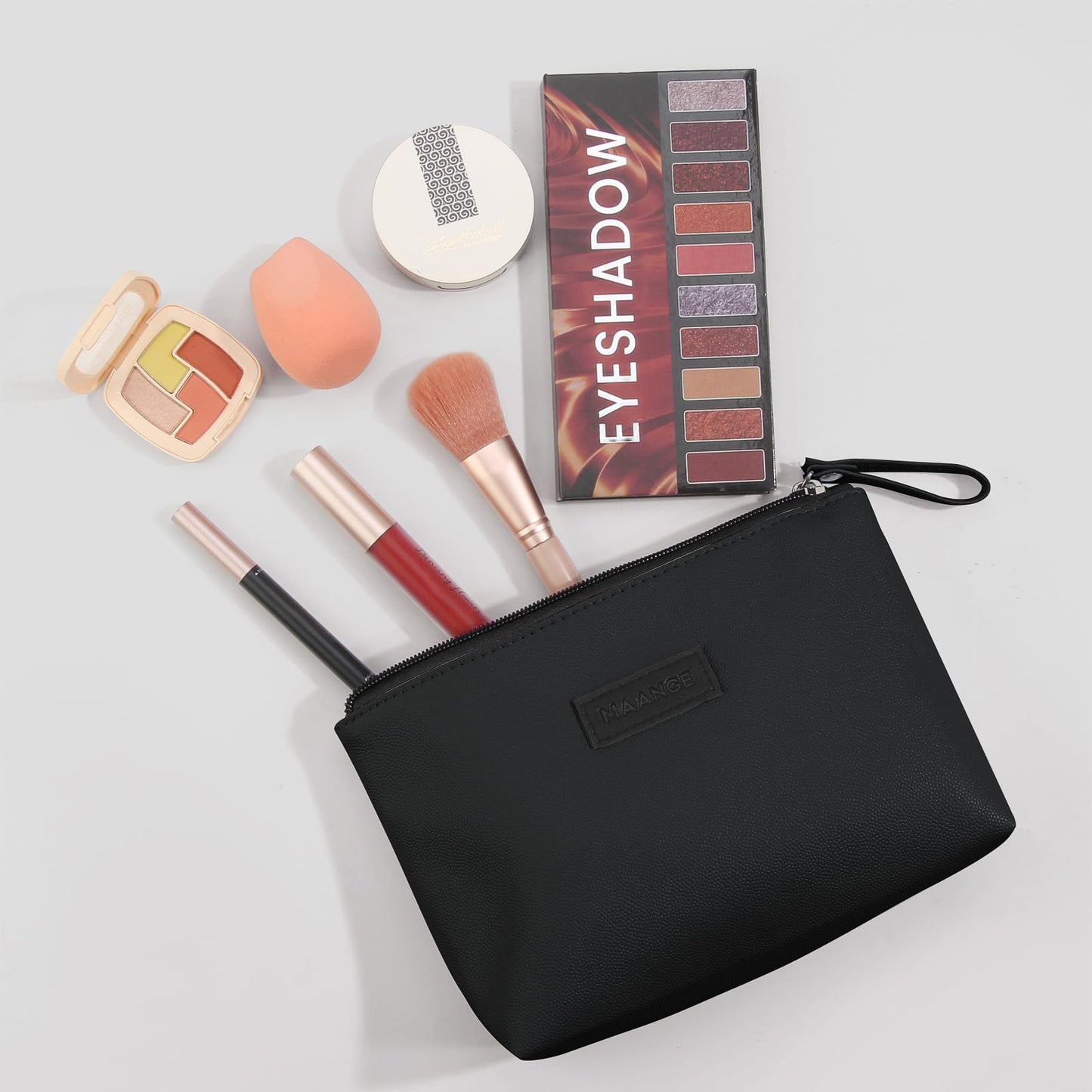 MAANGE Cosmetic Bags for Women Small Makeup Bag for Purse Pu Leather Makeup Pouch Travel Makeup Bag with Zipper Make Up Bag for Travelling (Black)