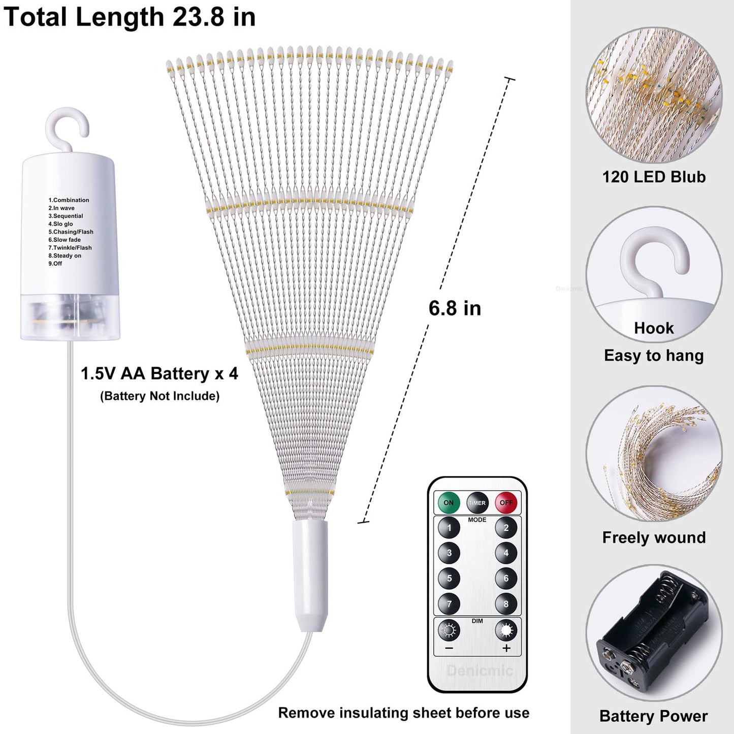 DenicMic Firework Starburst Lights 3200K Warm White 8 Mode LED Battery Operated Chandelier Star Lights with Remote, Hanging Decorations Indoor Outdoor
