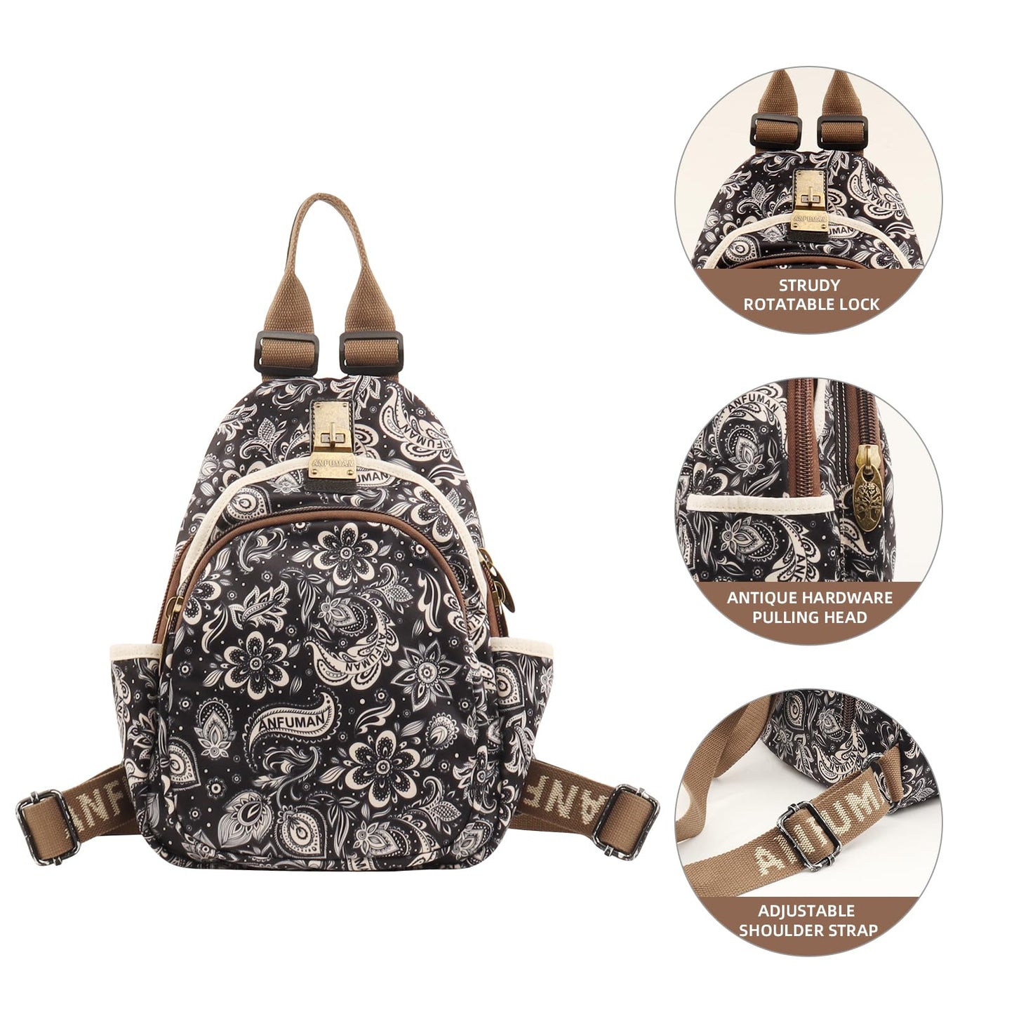ANFUMAN Small Backpacks Purse for Women Mini Waterproof Colorful Print Leisure Travel Bags (Black Flower)
