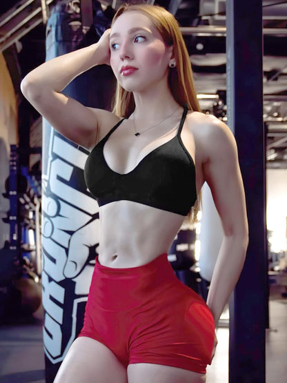 YEOREO CoreFlex Sports Bras for Women Strappy Padded Halter Open Back Light Impact Deep V Neck Yoga Workout Gym Tops Black M