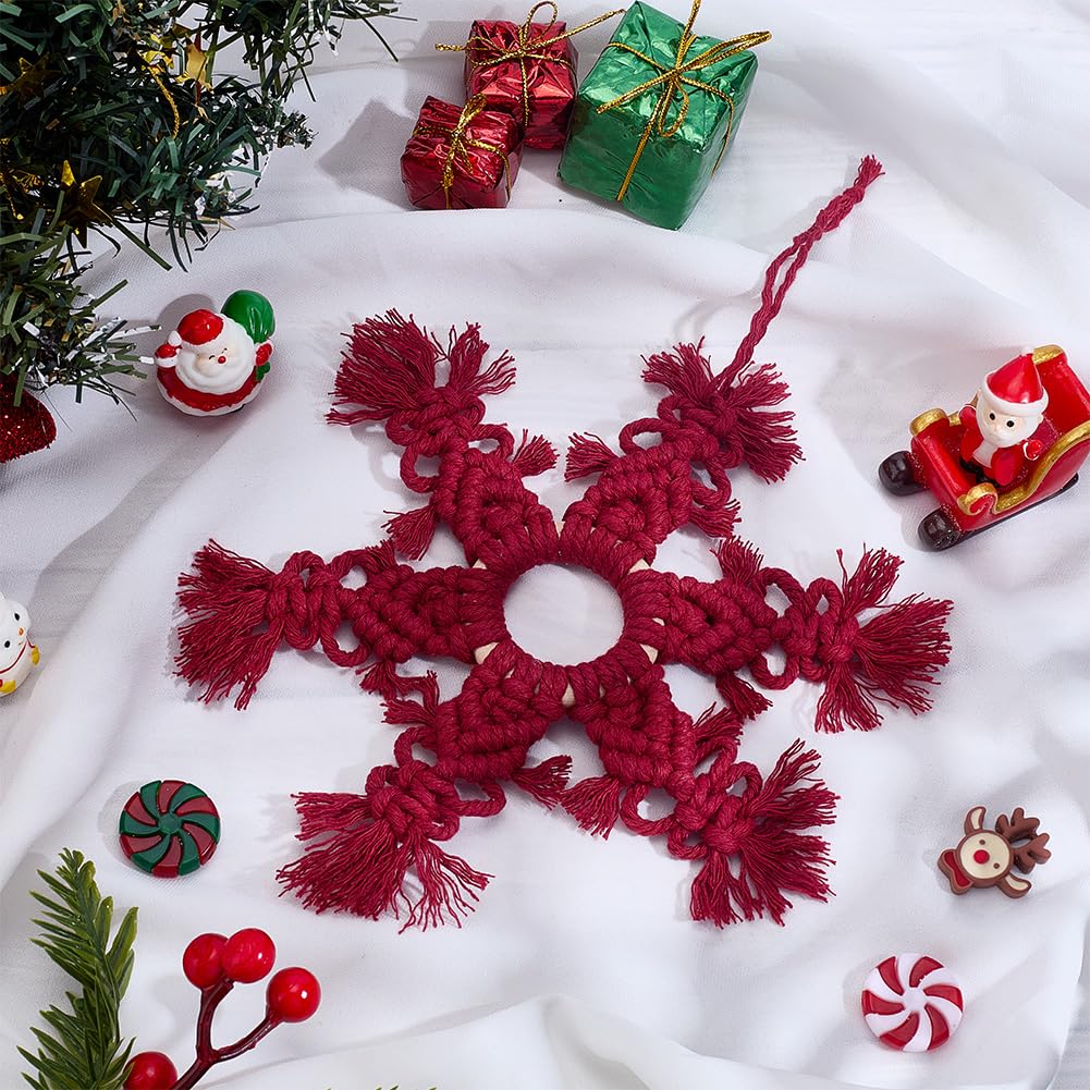 FREEBLOSS 4 Set DIY Macrame Snowflake Kit Christmas Macrame Ornaments Woven Wall Hanging Kit with Instruction Christmas Handmade Wall Hanging for Home Birthday Wedding Party Decor