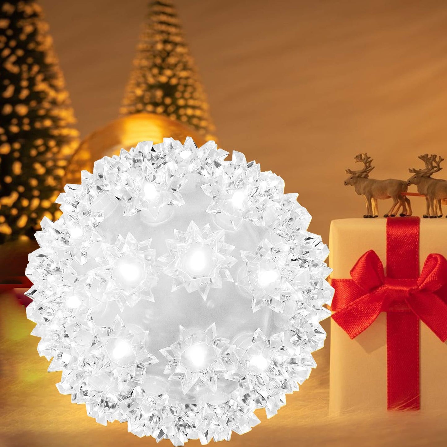 Christmas Lights Ball 5.5" Sparkling Outdoor Hanging Sphere Lights Twinkling Lights 50 LED Starlight Sphere Soft Twinke Lighted Ball Hanging Lights for Tree Porch Decorations, Cool White - Twinkling