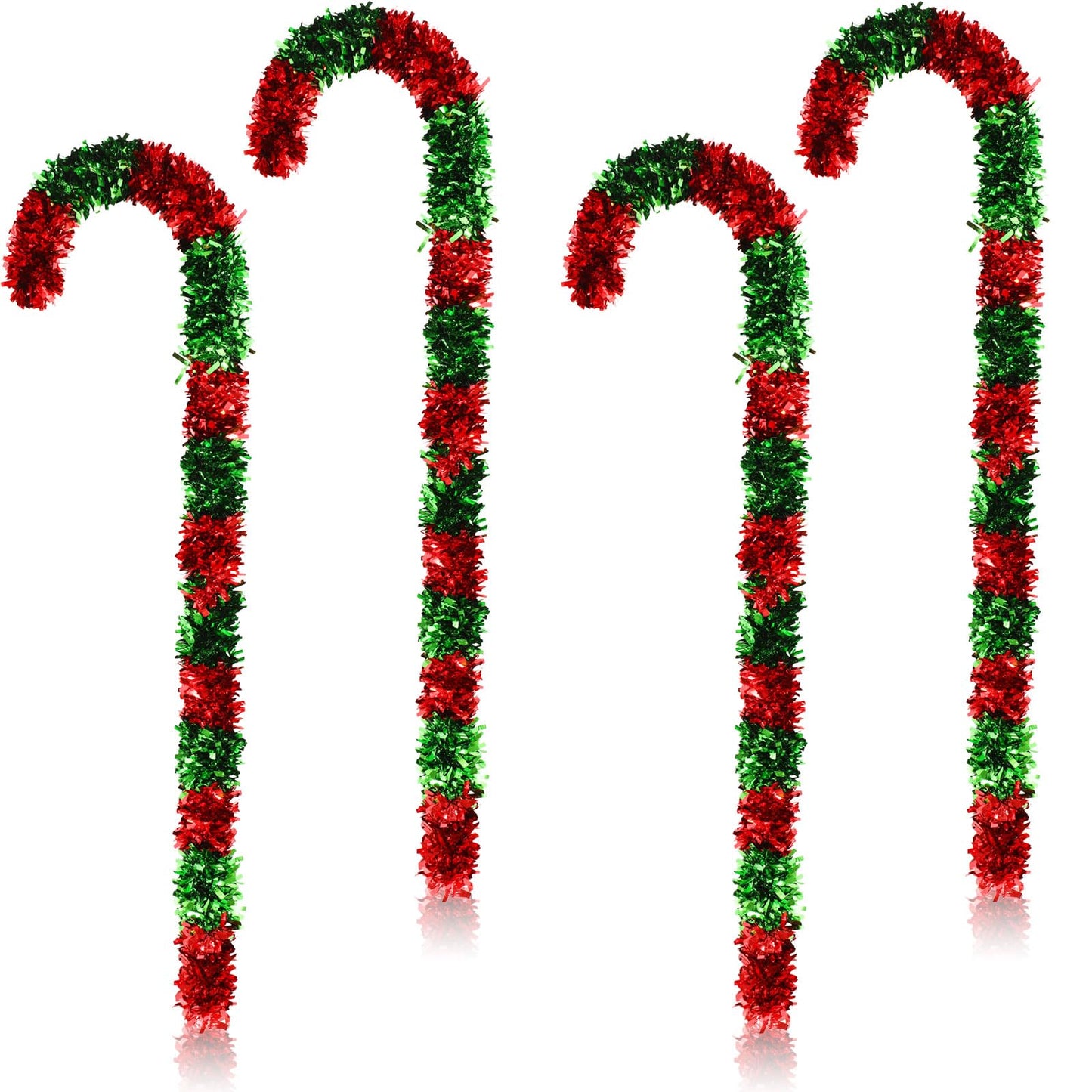 Vinsot 4 Pack Christmas Giant Candy Cane Decorations 15 x 55 Inch Red Green Tinsel Giant Candy Cane Decoration Sticks Christmas Hanging Ornaments for Xmas DIY Indoor Outdoor Party Supplies