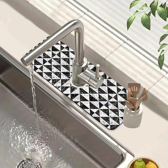 Granite Floor Tiles Sink Faucet Absorbing Mat Mosaic Texture Super Absorbent