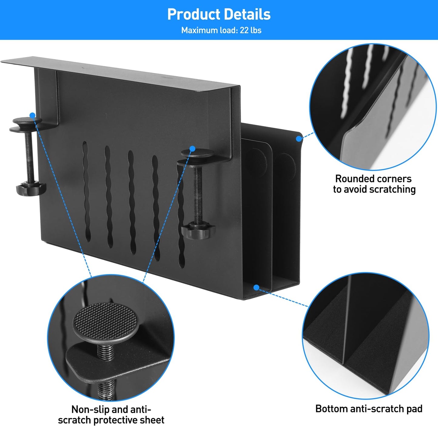 MAXECHO Desk Side Storage, Under Desk Laptop Mount, Table Side Hanging File Organizer, No Drill Clamp On Cable Management Tray, Laptop Holder with Magnetic Pen Holder for Office and Home, Load 22 Lbs