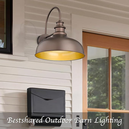 Bestshared 16" Large Gooseneck Barn Light Farmhouse Wall Outdoor Sconce Exterior Wall Mount Lighting Fixture Outside Patio Light for Porch Entryway Garage(ORB,16"-1PACK)