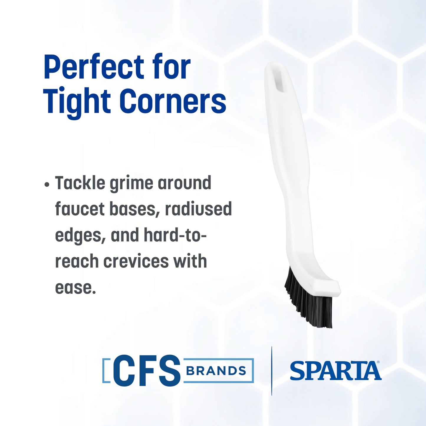 SPARTA Flo-Pac Grout Brush with Nylon Bristles, Scrubber with Handle for Bathroom and Kitchen Tile, 8", White