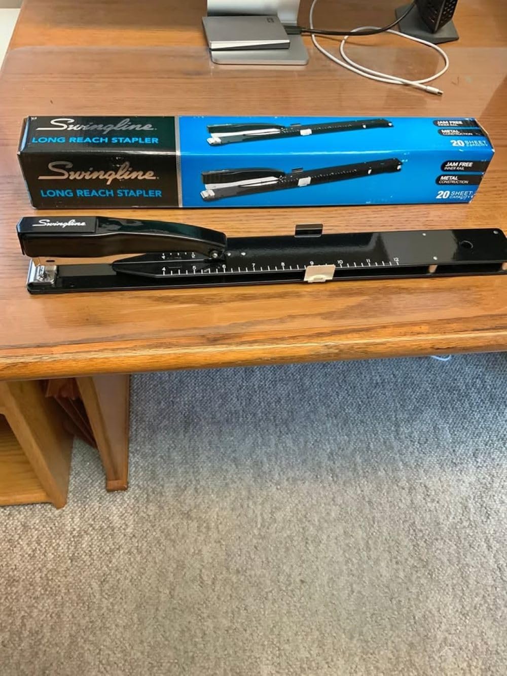 Swingline Long Reach Stapler, 20 Sheet Capacity, Jam Free, 12" Reach, Metal, Black (S7034121P)