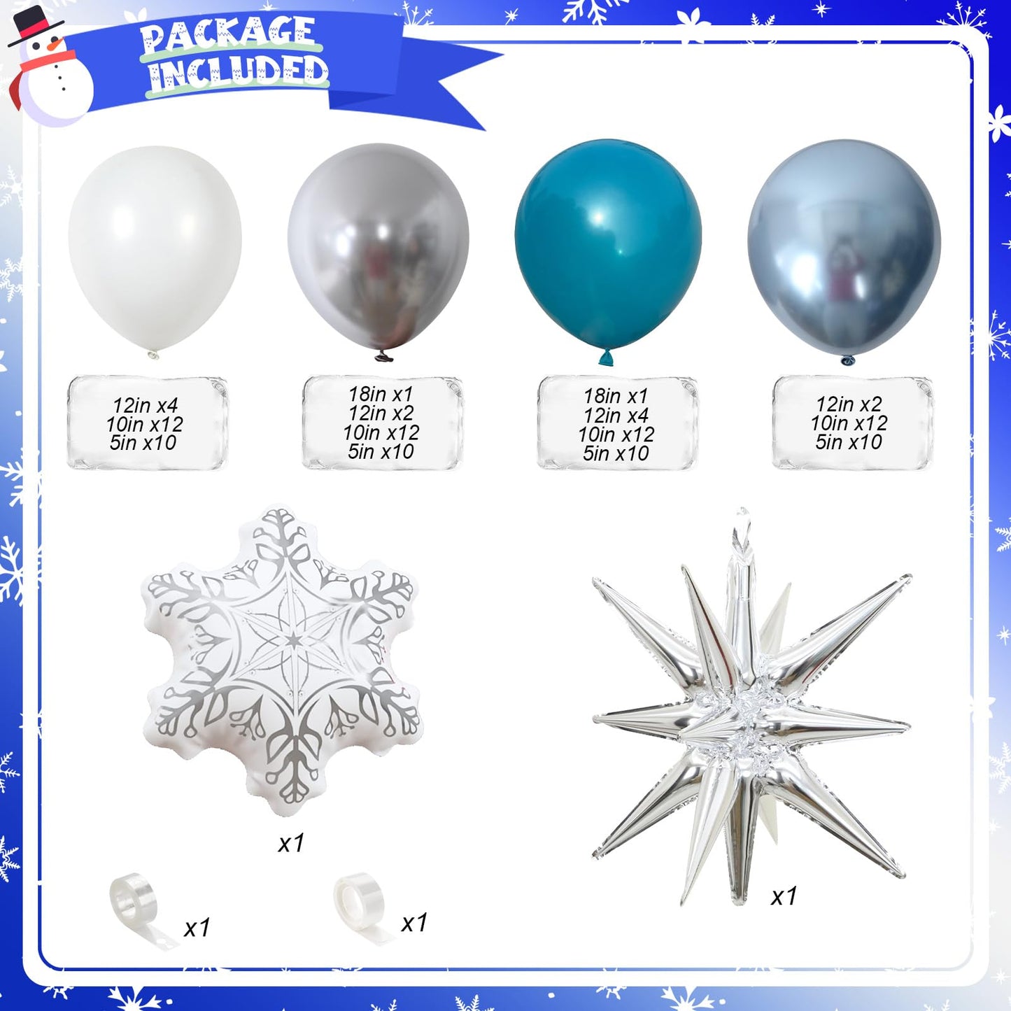 Blue White Snowflake Balloons Arch Metallic Blue Silver Balloon Garland Winter Onederland Princess Birthday Party Decorations Peacock Teal Latex Helium Balloons Explosion Star New Year Christmas
