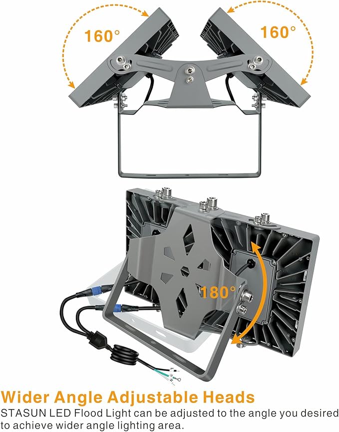 STASUN LED Flood Light Outdoor, 200W 18000lm Outdoor Lighting, 5000K Daylight White, Adjustable Heads, IP66 Waterproof Outside Security Floodlights for Yard, Court, Stadium, Parking Lot
