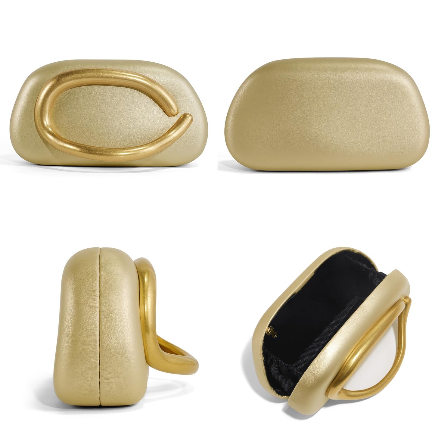 NEWROGENG Clutch Purses for Women Formal, PU Leather Evening Bags with Chain, Trendy Metal Handle Purses and Handbags 2025, Leather Gold