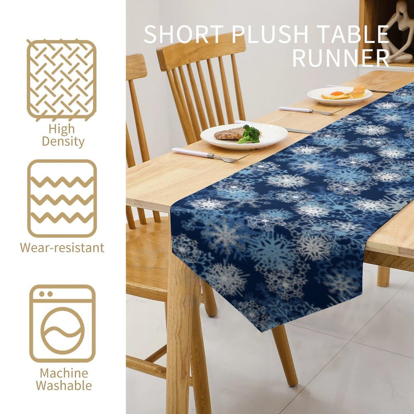 Snowflake Table Runner Winter,Blue Christmas Table Runners Supplies Centerpiece Table Decorations for Dining Coffee Birthday,13x70inch