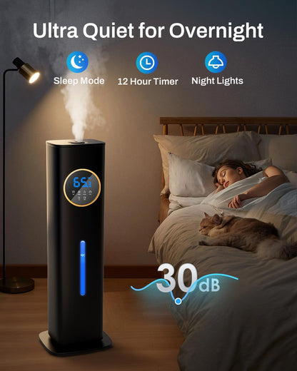 Humidifier Large Room Bedroom with Night Light, 2.1Gal(8L) Humidifiers for Home with Essential Oil Diffuser, Top Fill Whole House Cool Mist Humidifiers for Plants Baby Kids Adults(Black)