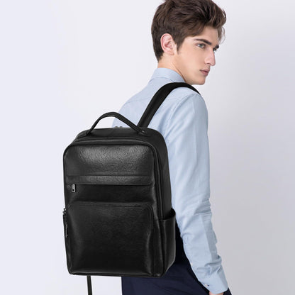 Wesccimo Veg-Tan Genuine Leather Backpack for Men Multi-Functional 15.6" Laptop Backpack, Black Business Travel Luxury Backpack Work Daypack