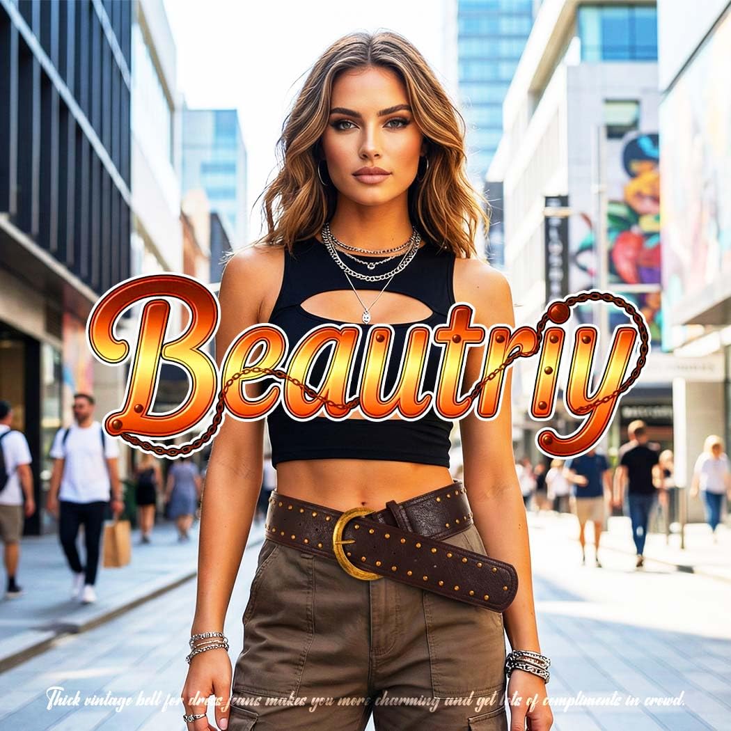 Beautriy Wide Studded Leather Belts Chunky Vintage Belt Fashion Thick Belt Accessories for Women (Coffee)