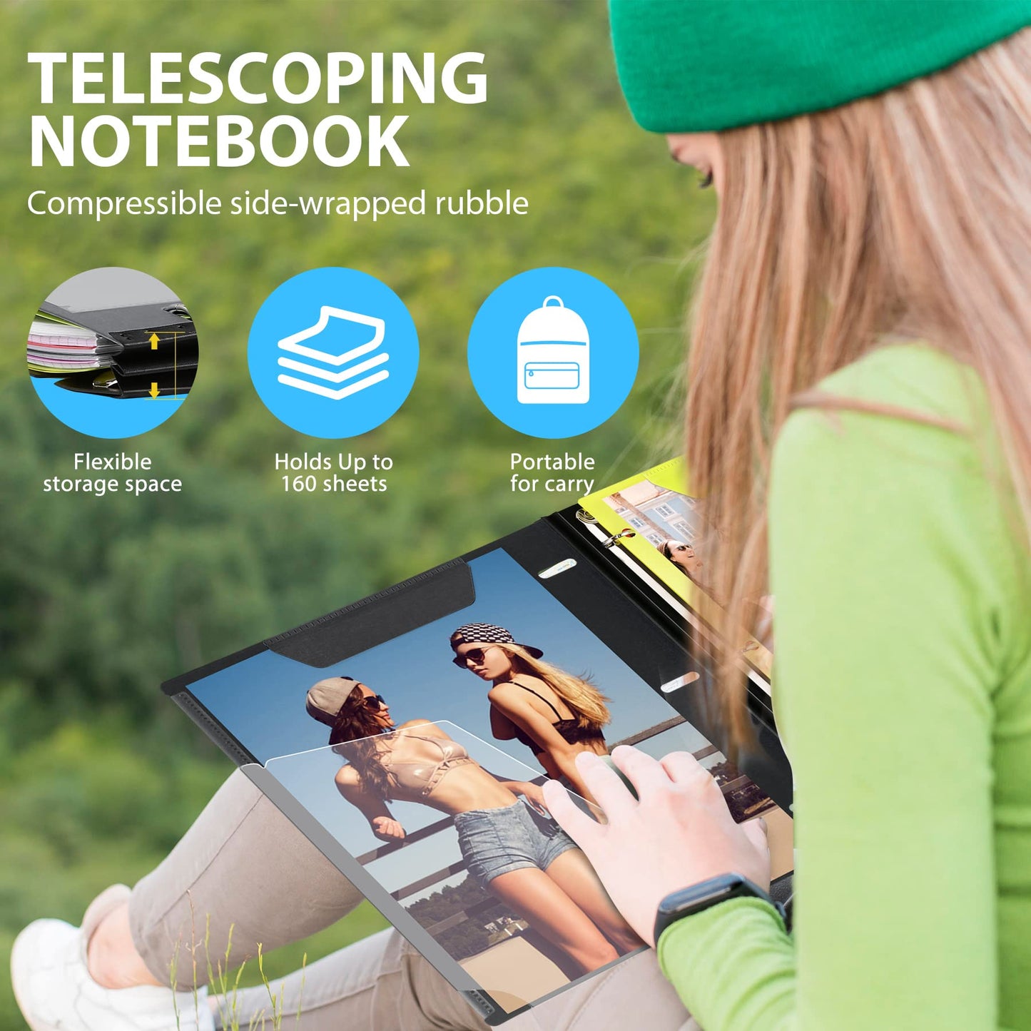 WOT I 2-Pack Telescoping 3 Ring Binder Notebooks - Customizable Cover, 5 Dividers & Pocket Folder in One Slim Organizer (60 Sheets Included), Black