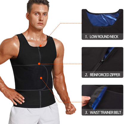 LMCOB Sauna Vest for Men Waist Trainer Vest with Zipper Workout Sauna Suit with Adjustable Waist Trimmer Belt(LYBH10072-01-L)
