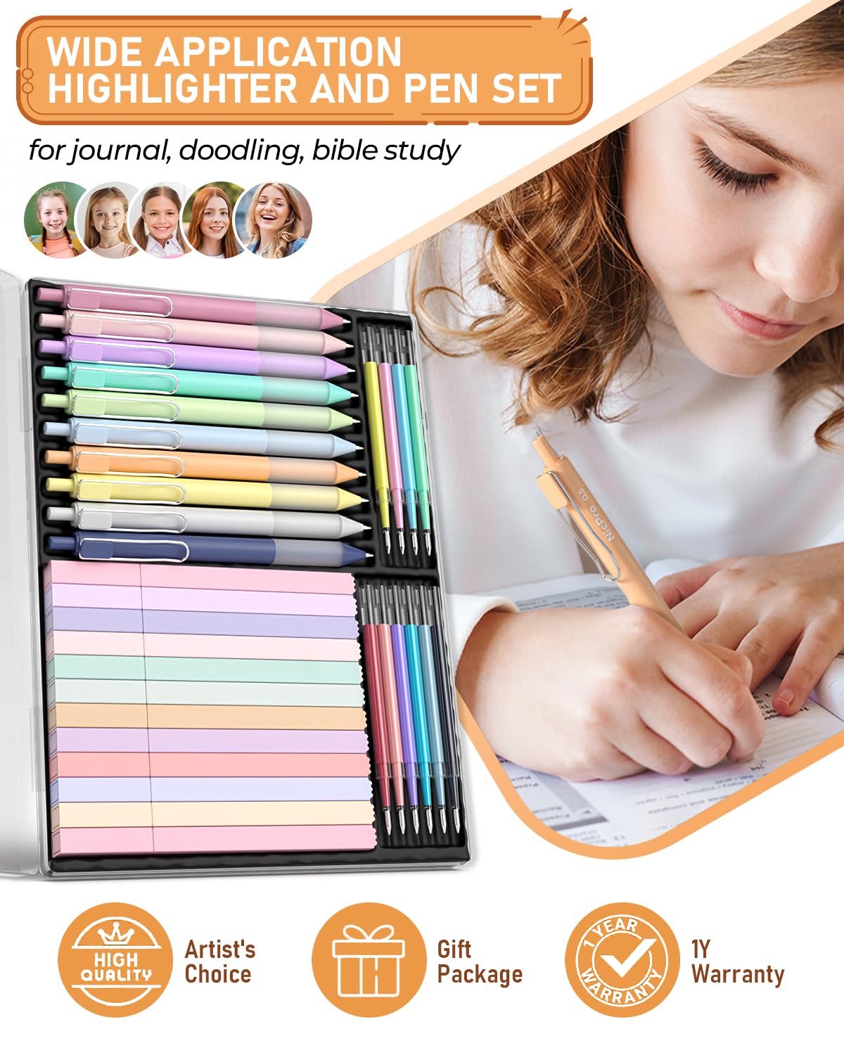 Nicpro 33PCS Aesthetic Highlighter and Gel Pen set with Case, 12 Bible Highlighters & Cute Pens Refills With Soft Ink & Tip, No Bleed Quick Dry for Bible Study Journaling Planner Notes School Supplies