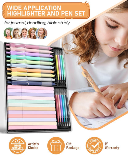 Nicpro 33PCS Aesthetic Highlighter and Gel Pen set with Case, 12 Bible Highlighters & Cute Pens Refills With Soft Ink & Tip, No Bleed Quick Dry for Bible Study Journaling Planner Notes School Supplies
