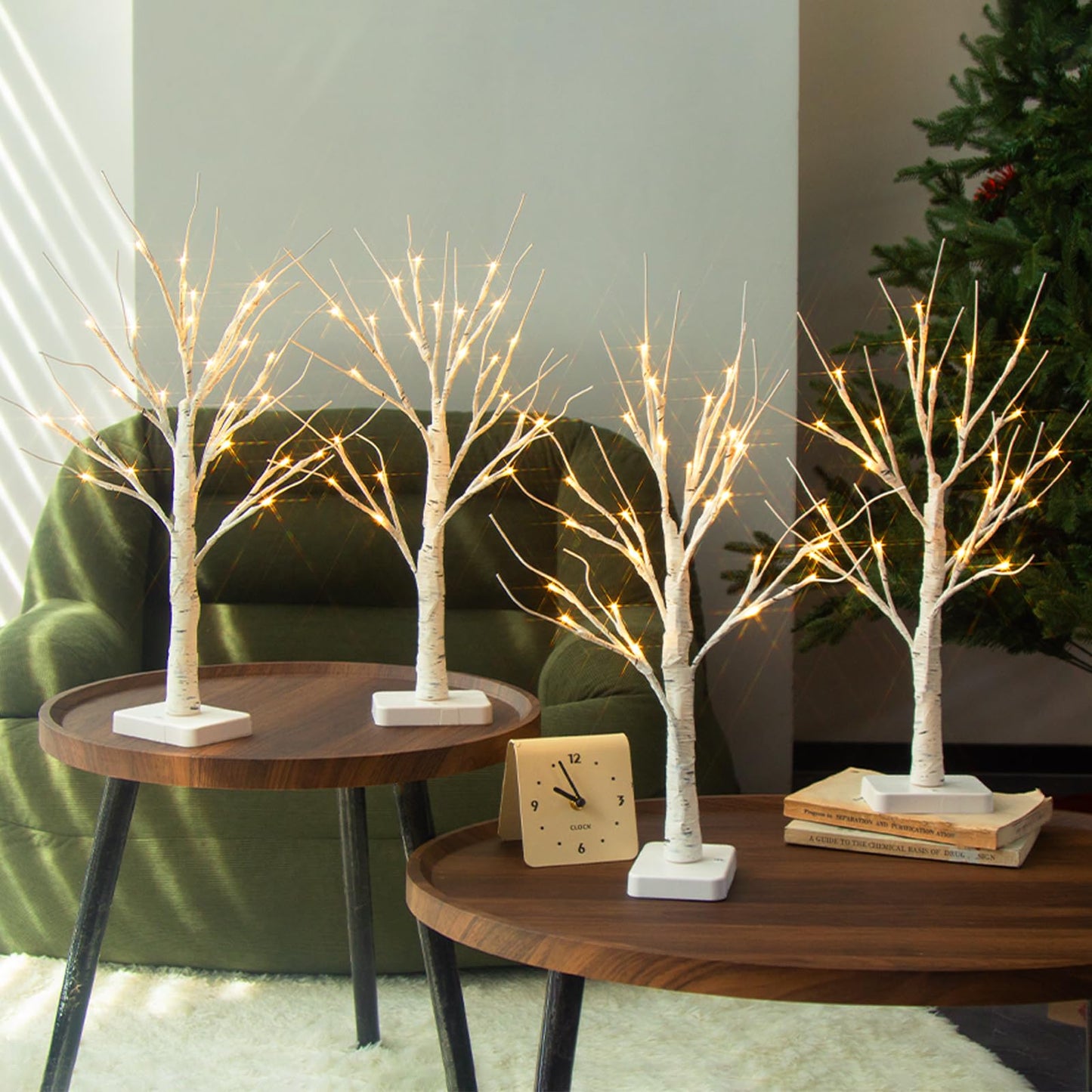 PABIPABI Lighted Birch Tree, Christmas Tree with 24 LED Lights, Tabletop Centerpiece Artificial Tree Lights with Timer for Home Office Bedroom Wedding - Set of 4