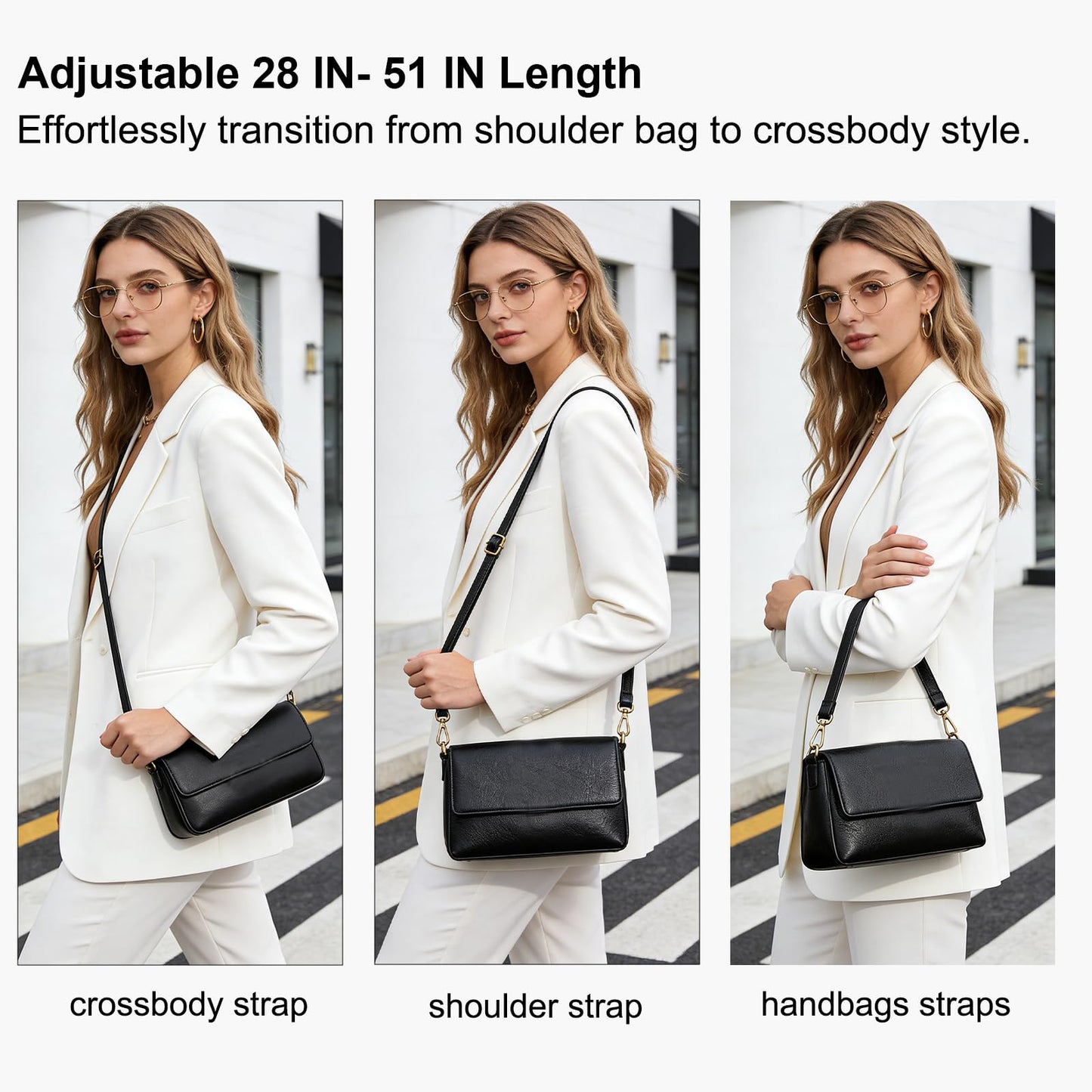 Qdfmkac Black Purse Strap 0.47 IN Narrow Vegan Leather Replacement Crossbody Strap for Handbags, Adjustable 28-51 IN Shoulder Bag Strap for Crossbody, Shoulder & Handbags