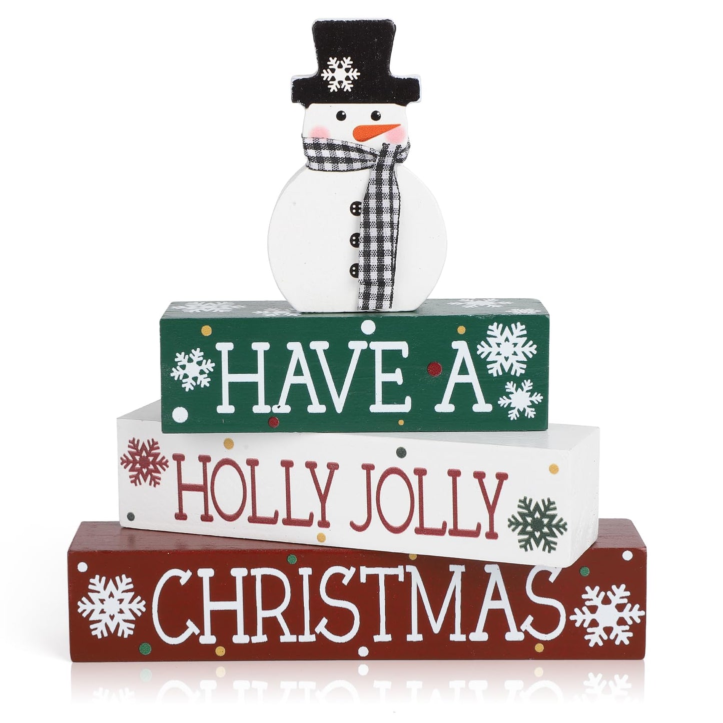 4 Pcs Christmas Decorations Indoor Wooden Snowman Table Sign Decor Table Centerpieces Xmas Merry Christmas Tabletop Block for Holiday Office Desk Tiered Tray Party Shelf Decor Farmhouse Winter