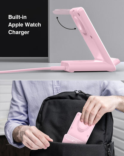 Wireless Charging Station,3 in 1 Charging Stand Made for Apple Watch Ultra 11 10 9 8 7 6 SE 5 4 3,Fast Wireless Charger Made for iPhone 17/Air/16/15/14/13/12,for AirPods Pro(with Adapter) (Black)