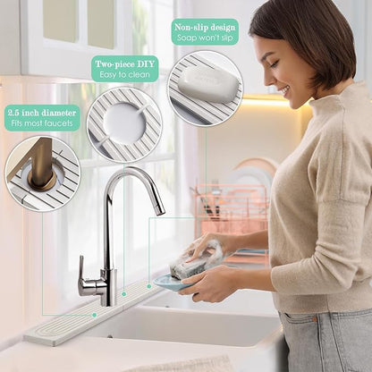 Stone Faucet Mat for Kitchen Sink, Diatomite Drying Stone Tray & Sink Protector